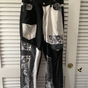 Black and white denim jeans.